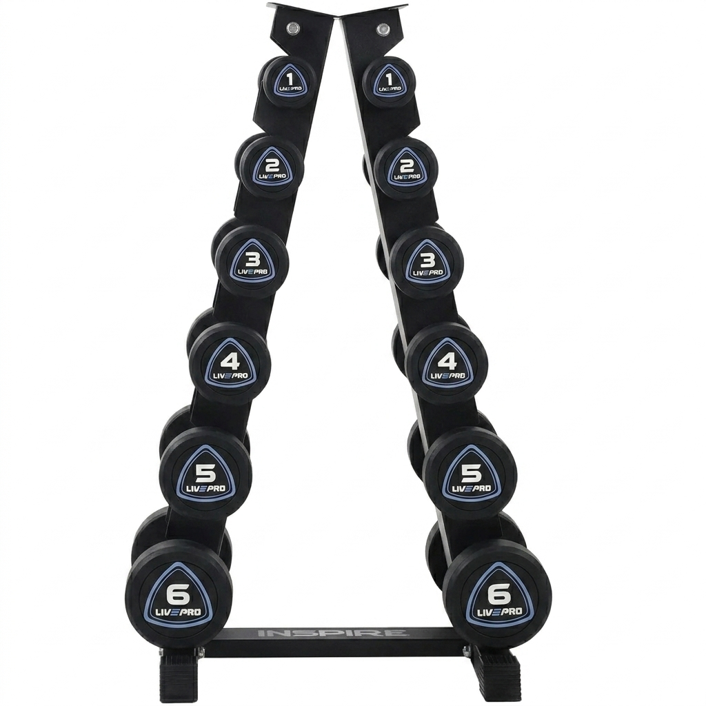 42kg Urethane Round Dumbbells Set with 6 Pairs A-Frame Rack (1kg to 6kg)
